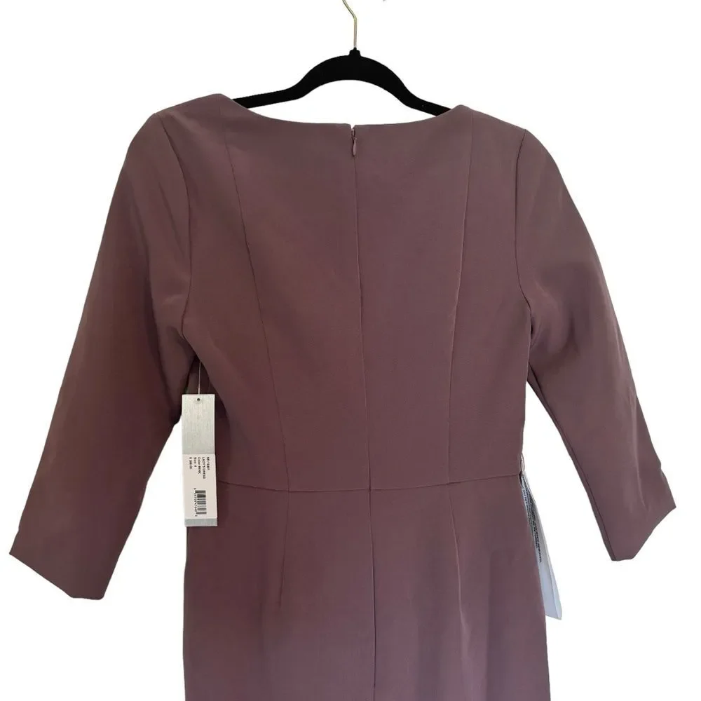 NWT KAY UNGER Size 4 Anya Asymmetric Crepe Midi-Dress - Mink color